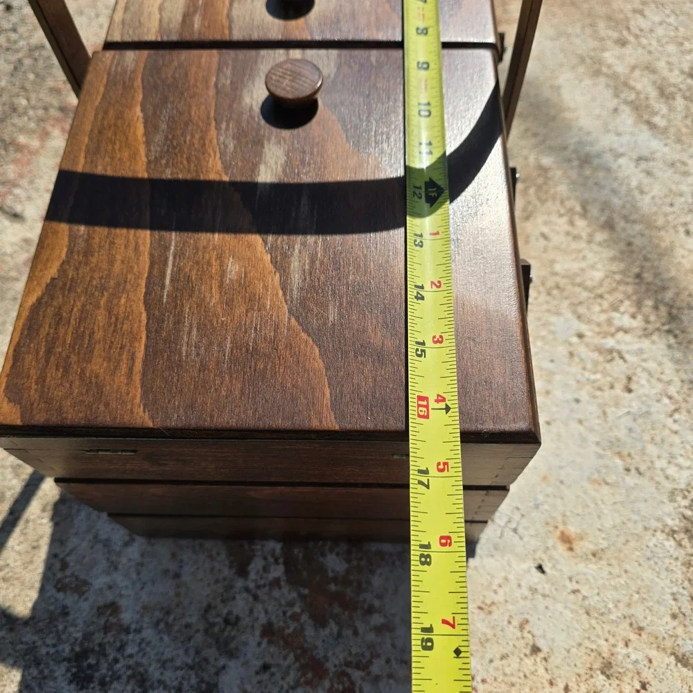 Vintage Wooden Cantilever Sewing Box Accordion 3 Tier Storage Organizer Handle